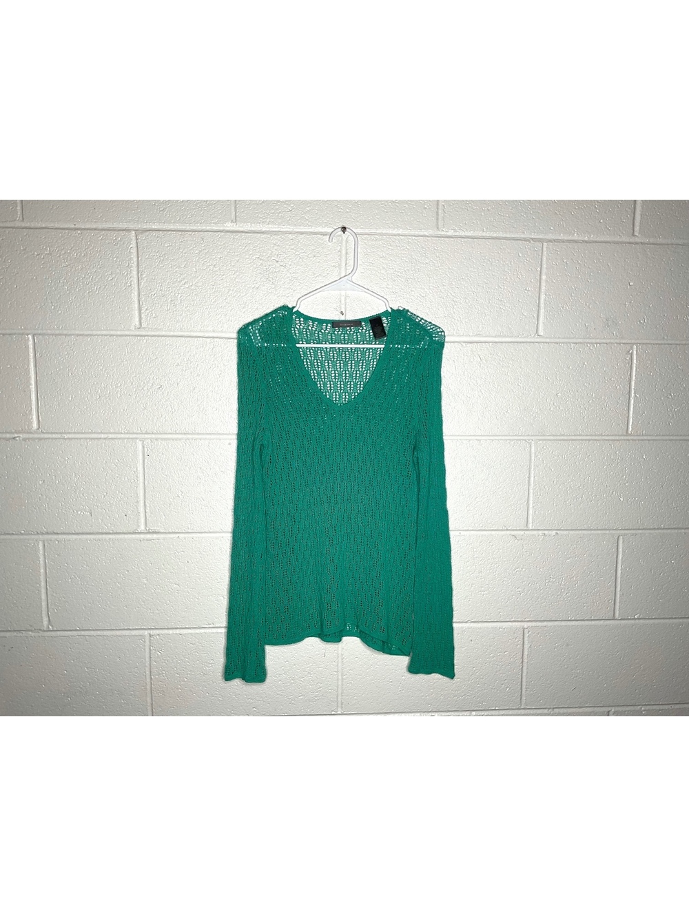 Liz Claiborne Green Open-Knit Bell Sleeve Sweater